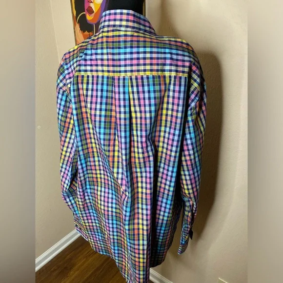 Alan Flusser Pastel Plaid Mens Button Down Shirt Size XL - Picture 4 of 6